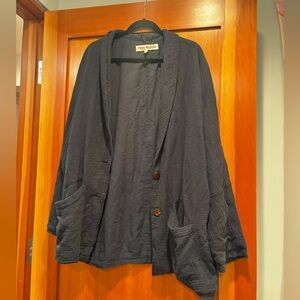 Free People Black Cotton Textured Blazer